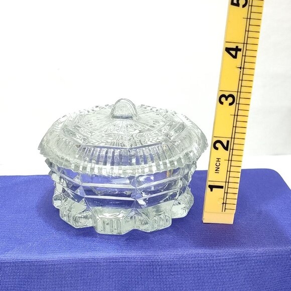L.E. Smith Trinket Powder Box Pressed Glass Octagonal Design Clear Glass Vintage - Picture 13 of 13